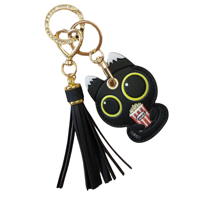 Black Cat Popcorn Keychain | سلسلة مفاتيح قطة سوداء مع فشار