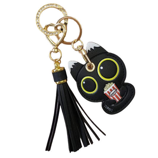 Black Cat Popcorn Keychain | سلسلة مفاتيح قطة سوداء مع فشار